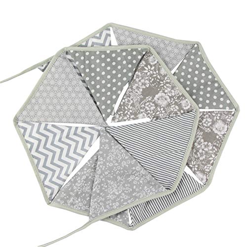 Infei 3.2M/10.5Ft Black & Gray Halloween Fabric Triangle Flags Bunting Banner Garlands For Wedding, Birthday Party, Outdoor & Home Decoration (Grey) #TOP2
