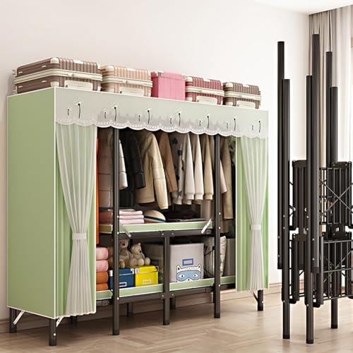 Armario de tela portátil con estanterías para ropa en dormitorio