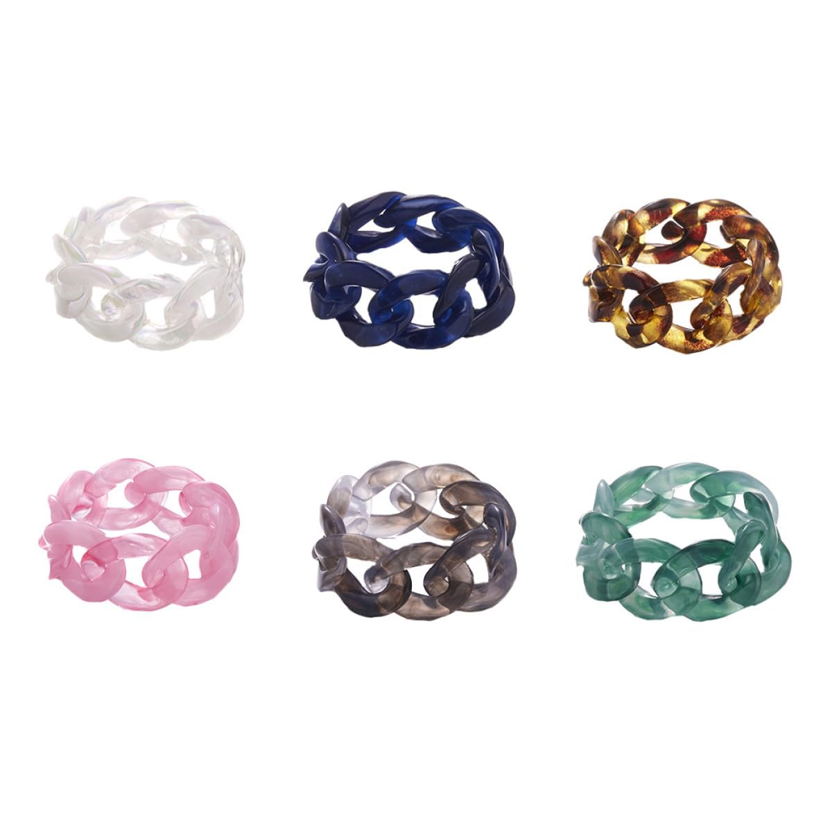 Cabilock Bague Chaine en Résine Créative Forme Chaîne, Pack de 6 Pièces, Bague de Main Unique pour Décoration Quotidienne et Accessoires Bijoux Artisanaux Couleur Aléatoire