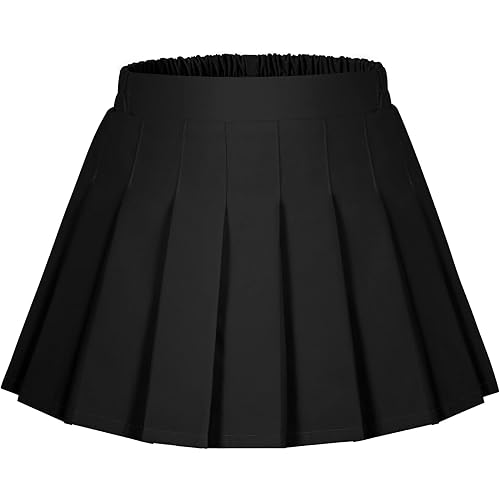 Auranso Girls Pleated Skirt Kids Tennis Elastic Waist Uniform Plaid Skirt 4-14 Y