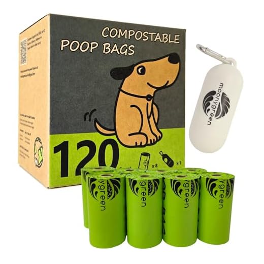 Moonygreen Dog Poop Bag with Dispenser, Compostable Dog Bags for Poop, Vegetable-Based Doggy Poop Bags, Eco-Friendly, Unscented, Extra Thick and Leak Proof, 120 Counts, 10 Rolls, 9 x 13 Inches