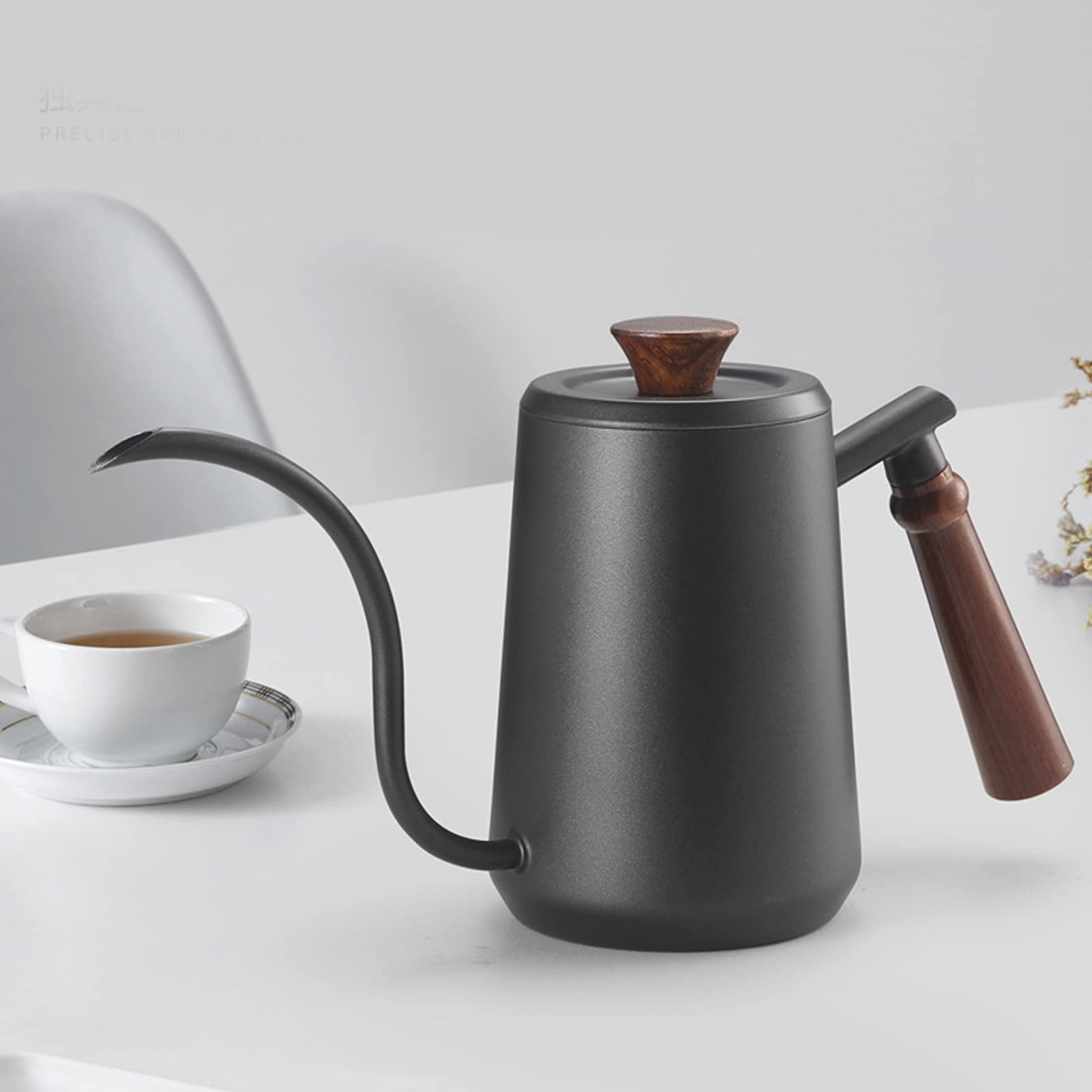 Kawiarka ze stali nierdzewnej Czajnik ze stali nierdzewnej 304 Food Grade Gooseneck Drewniany uchwyt Ergonomiczna konstrukcja Wlać Ekspres do kawy(350ML)