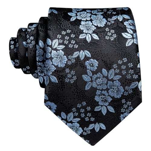 Image of Barry.Wang Floral Ties for Men Flower Necktie with Tie Clip Formal