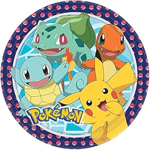 amscan 9904820-66 – Platos Pokemon, 8 unidades, diámetro 23 cm, papel, platos de papel, platos de fiesta, vajilla desechable, cumpleaños infantil