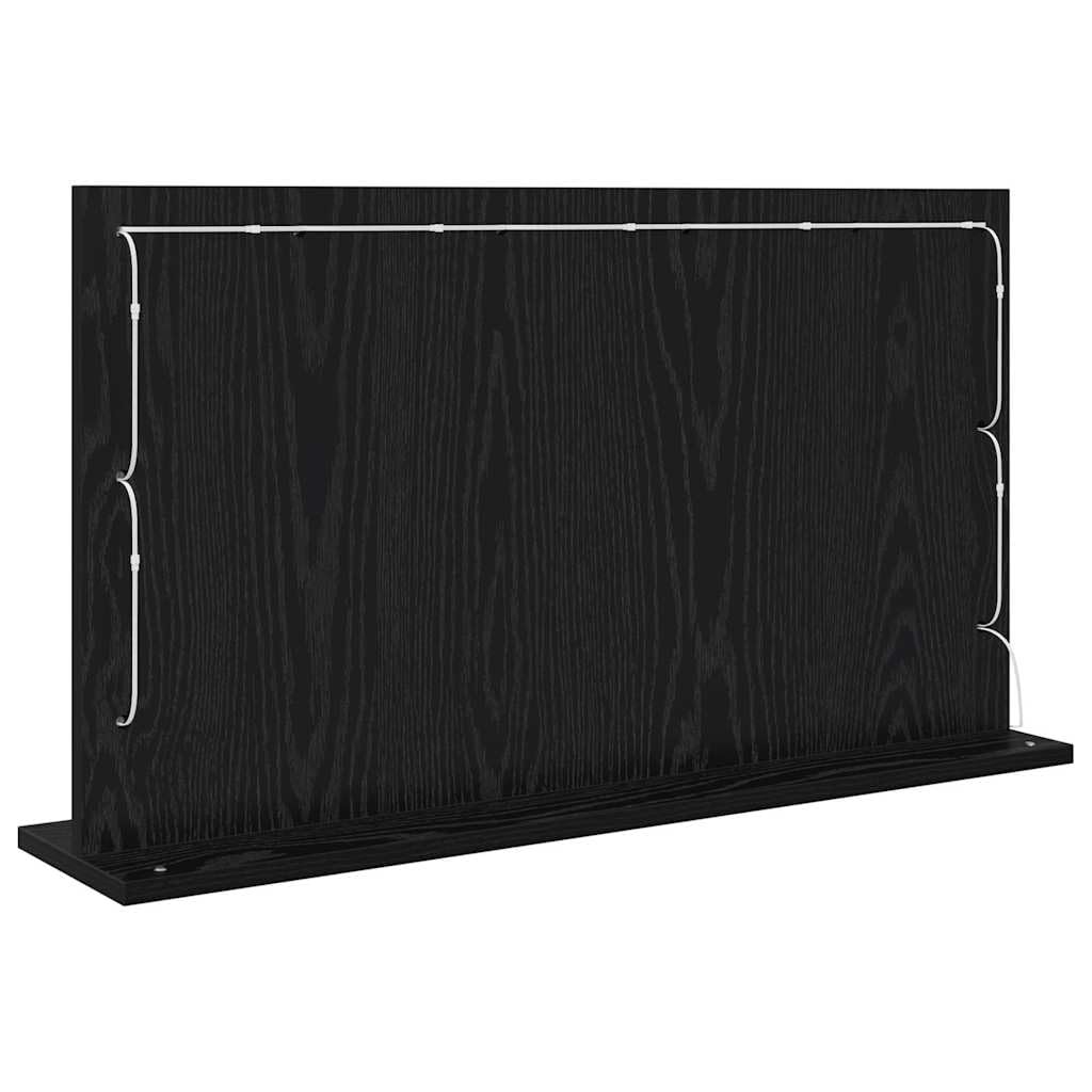 Waschtischspiegel Schwarz Eichen-Optik 80 x 45 x 18 cm mit LED-Streifen, Kosmetikspiegel für Schlafzimmer, Badezimmer und Flur, dekorativer Wandspiegel für Styling und Rasur