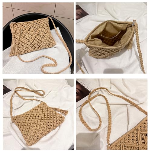 Image of Boho Purses for Women Crossbody Bags, Hand Woven Cotton Rope Beach Tote Bag,Summer Beach Bags for Women Boho Purse with Tassel