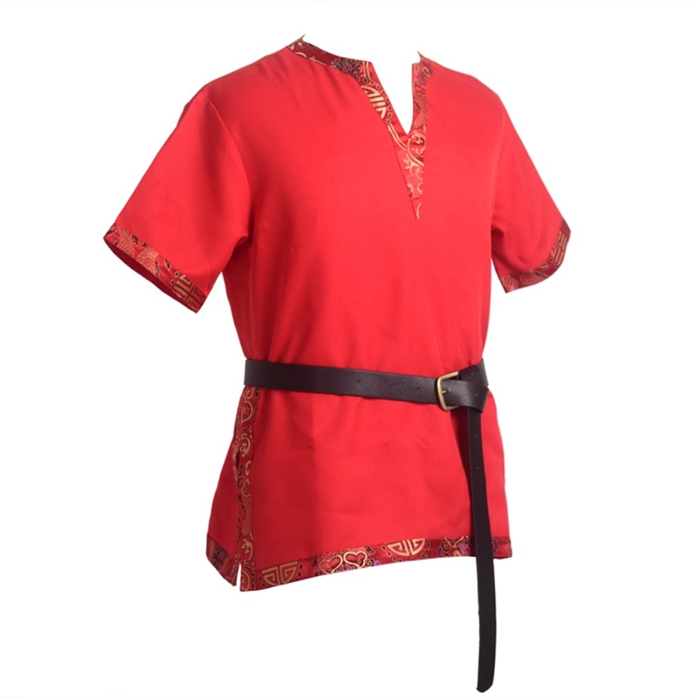 Blessume Red Medieval Viking Tunic With Belt Larp Aristocrat Chevalier Cosplay Costume