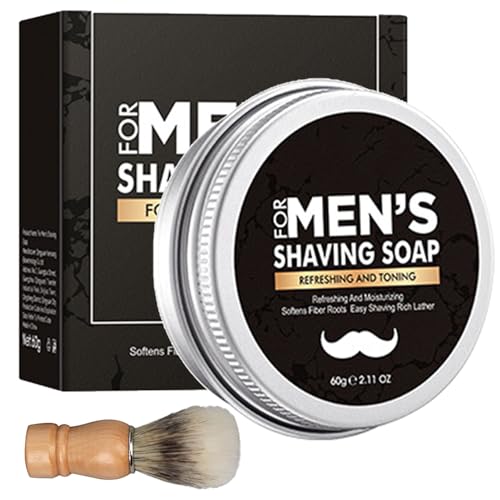 Mens Premium Shaving Soap Kit with Brush Travel Size Wet Shave Cream for Smooth Lather & Close Shave Gift for Dad Husband Boyfriend