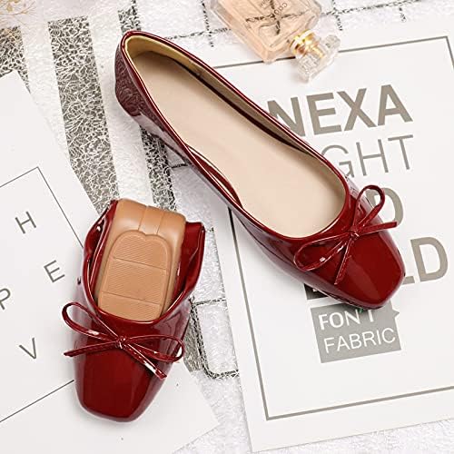 JiangWei Shu Women's Bow Knot Square Toe Ballet Flats Slip On Walking Wedding Soft Shoes4