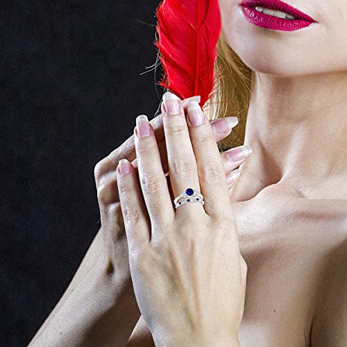 Uloveido Women's Wedding Engagement 2 Rings Set for Bridal Female, Round Blue Crystal Statement Promsie Anniversary Rings Set for Women friend Size 6-10 Y12792