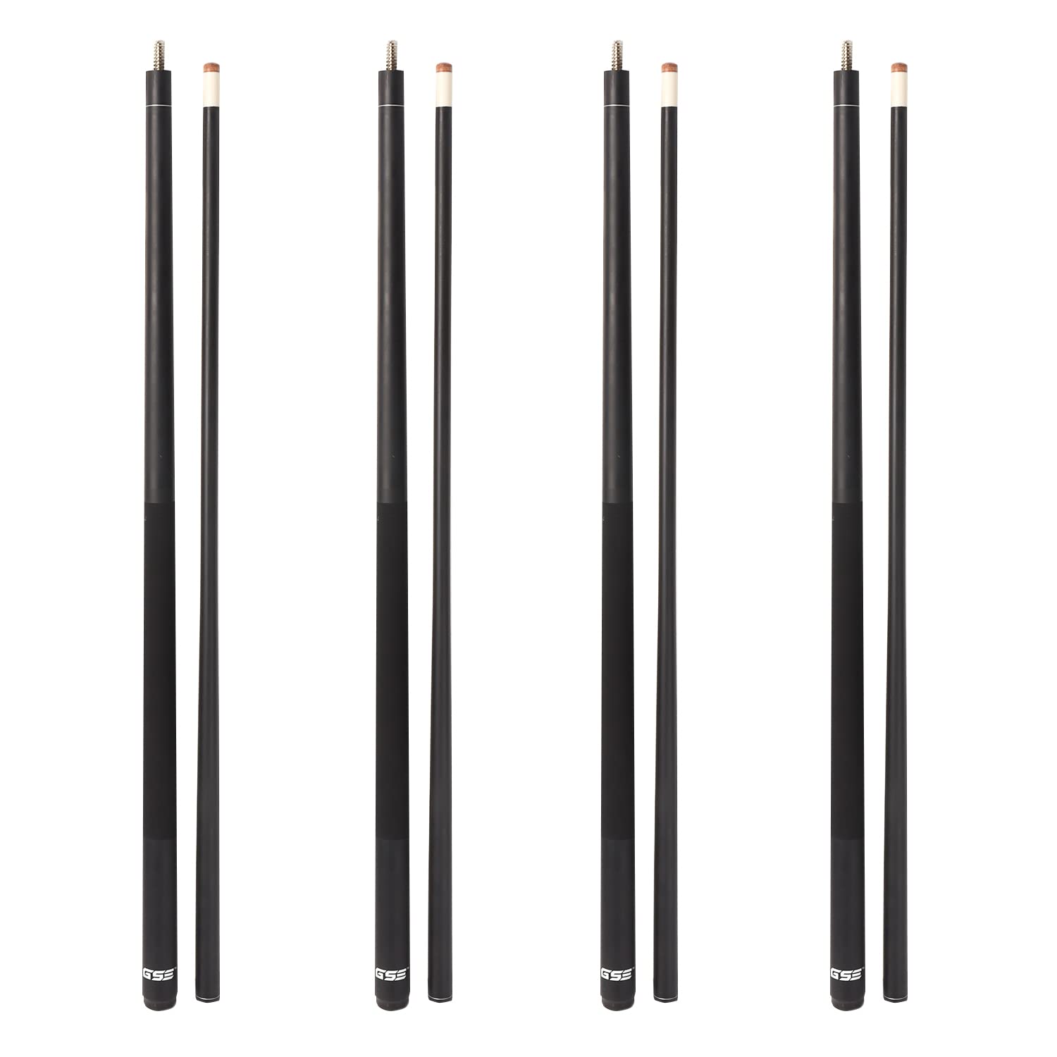 GSE Games & Sports Expert 58" 2-Piece Fiberglass Graphite Composite Billiard Pool Cue Stick, Set of 4 Pool Cues Sticks, 18/19/20/21oz Billiard Cue Sticks (Matte Black)