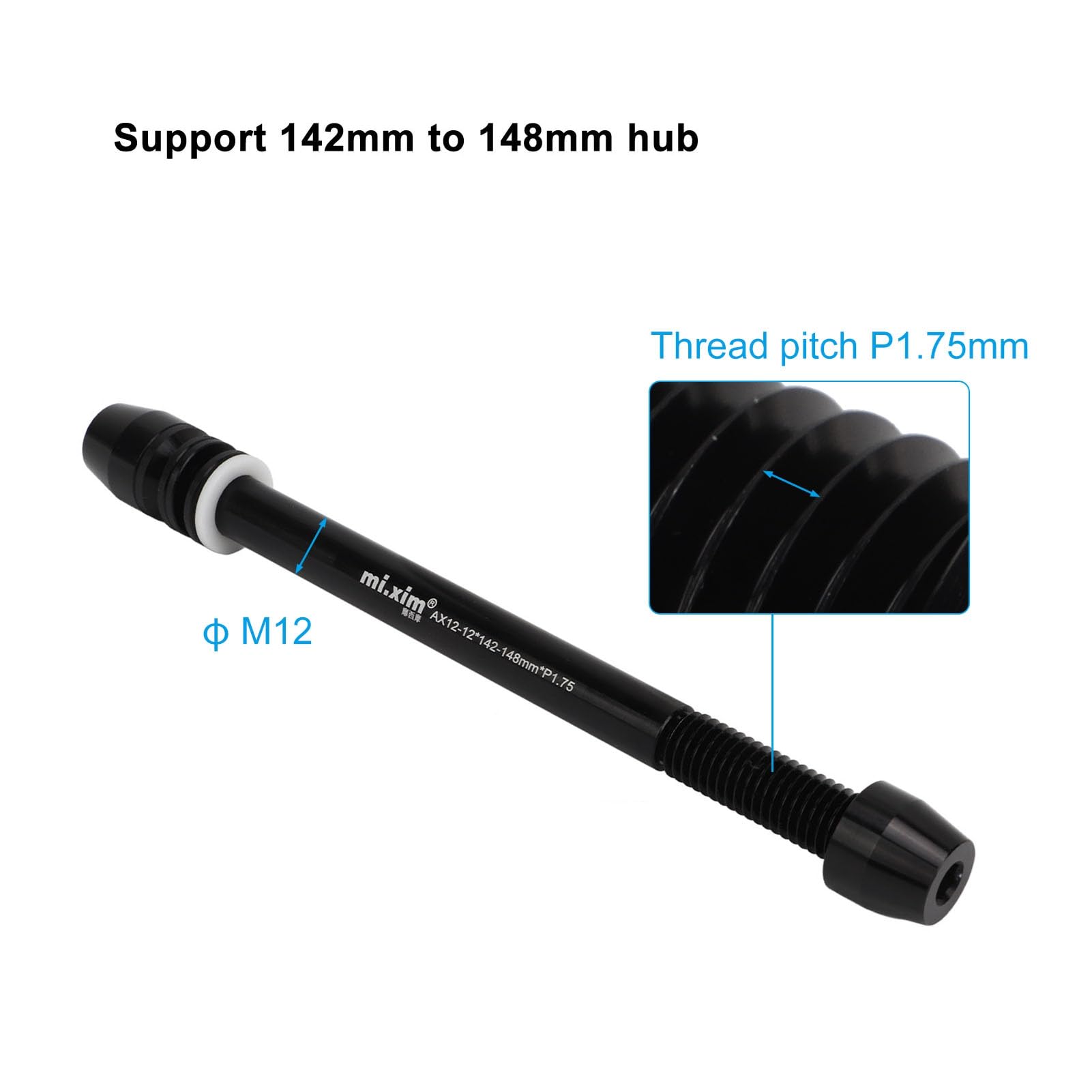 Focket Trainer Thru Axle, Lega di Alluminio Adattatore per Perno Passante Spiedo Ruota Posteriore per Interni, Lunghezza da 142mm a 148mm Boost, per da M12x142 a M12x148mm