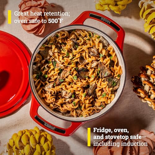 Image of Lodge USA Enamel 4.5 Qt Enameled Cast Iron Dutch Oven - Cast Iron Cookware - Dutch Oven Pot with Lid - Cherry On Top Color - 4.5 Qt Capacity