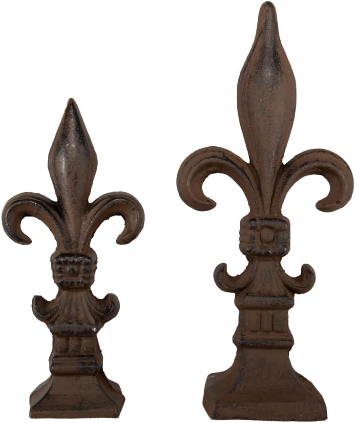 2 pc French Fleur De Lis Lys Finial Large and Small Cast Iron Decor