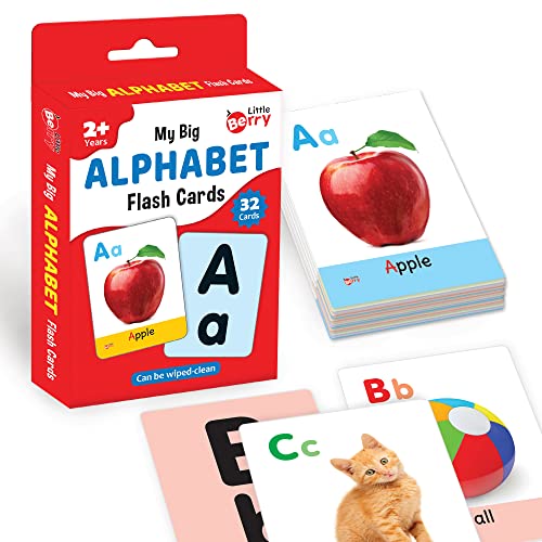 Image of Flash Cards for 3 Year Old - 32 Double-Sided Alphabet Picture Cards | Durable, Water Resistant, Wipe & Clean | Flash Cards for 3+ Year Old & Toddlers 2-6 Years