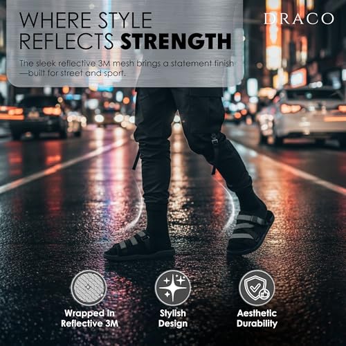 Image of Draco DracoSlides Reflective Slides for Men and Women, Wrapped in Reflective 3M with Adjustable Straps for Wide /Narrow Feet, Sandals with Arch Support & Slip Resistant, Men & Women Footwear, Black