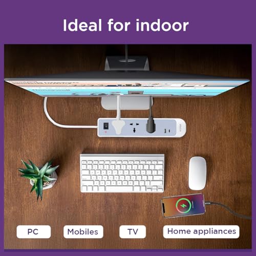 Image of EcoLink PowerPlus 3-Socket 6A Extension | Dual USB-A & USB-C Fast Charging Ports | Compact, Portable & Safe Power Strip | Home, Office & Travel | Overload & Short Circuit Protection | pack of 1
