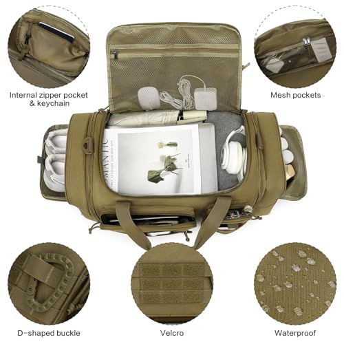 3 in 1 Tactical Gym Bag Backpack for Men 40-45L Expandable Travel Duffle Bag for Women Military Sport Duffel Bags Weekend Overnight with Shoe Compartment & Wet Pocket for Fitness, Brown - Image 6