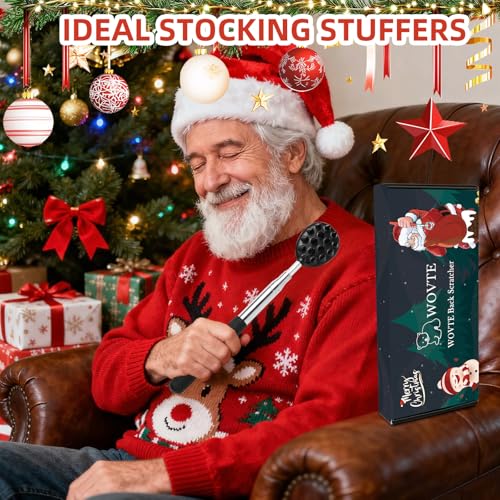 Image of WOVTE Stocking Stuffers for Men Women Adults, Back Scratcher with Christmas Packaging Box & 4PCS Detachable Scratching Heads, Christmas Gifts for Men Women Husband Dad Mom Wife, White Elephant Gifts