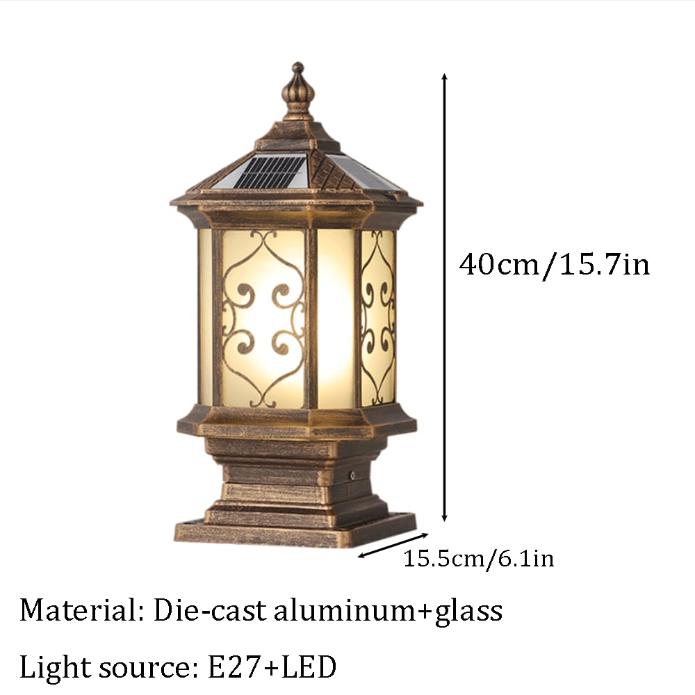 Lampes Solaires D'extérieur Sur Poteau, Étanches, En Aluminium Moulé Sous Pression, Avec Détecteur Crépusculaire Et LED. Lanterne Pilier En Verre Au Style Vintage, Idéale Pour Jardin