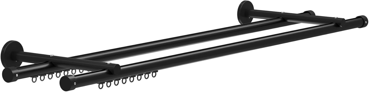 Chadmade Heavy Duty Curtain Rod for Windows, Custom Size 3/4 inch Diameter Black Single Drapery Traverse Rod for Wall Mount (Black)