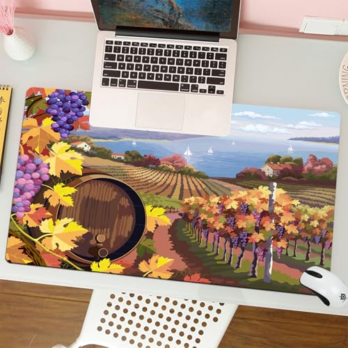 QRFASFZO Alfombrilla Ratón,XXL 80x30 cm Mouse Pad Grande Gaming, Alfombrilla Antideslizante,Tapete Escritorio con Bordes Cosidos,Bodega, Paisaje Rural Viñedo Agricultura Temporada enol