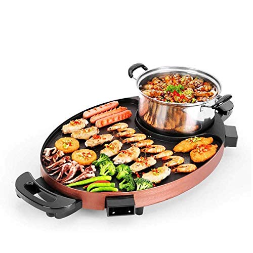 DHINGM BBQ -The Electric Thai BBQ Barbecue and Hot Pot, Electric Grill 2 in 1, Electric Hot Pot Electric Barbecue Electric Baking Dish, Integrated Saucepan, Teppanyaki Electric Grill