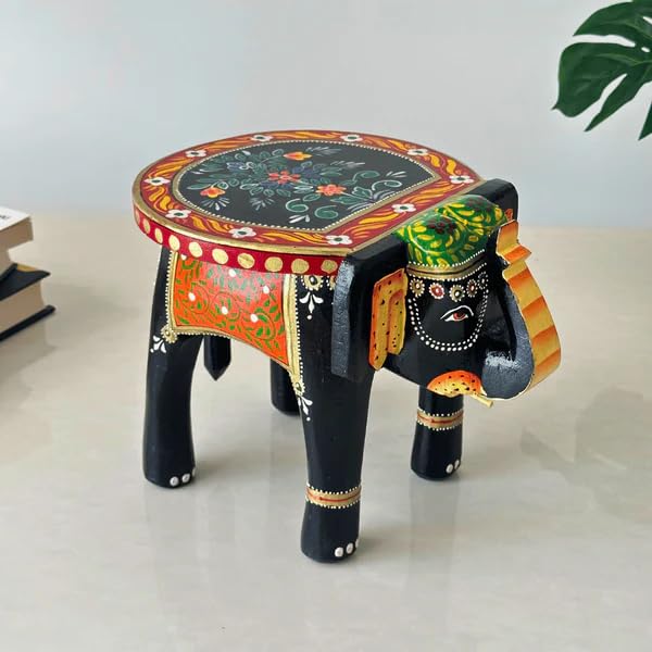 RHEA STORE - Handcrafted Wooden Elephant Stool for Home Decoration, Multicolour Artistic Furniture, Compact Side Table, Decorative Plant Stand for Living Room, Bedroom, or Office-image-16