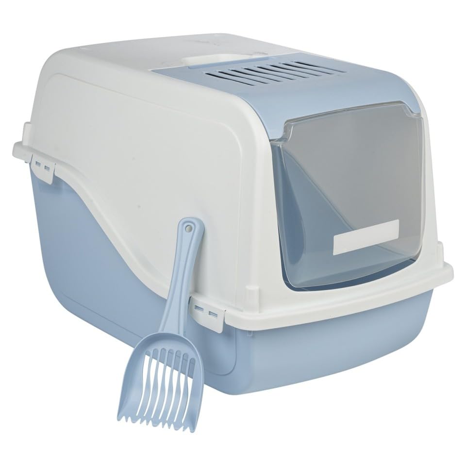 URBNLIVING Hooded Enclosed Cat Litter Tray with Flap Door - Light Blue