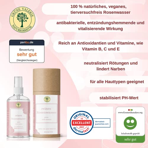 GRÜNE VALERIE® Rosenwasser Spray - XXL 300 ML - für eine reine Haut - Gesichtswasser ohne Alkohol - mit echten… - Image 4