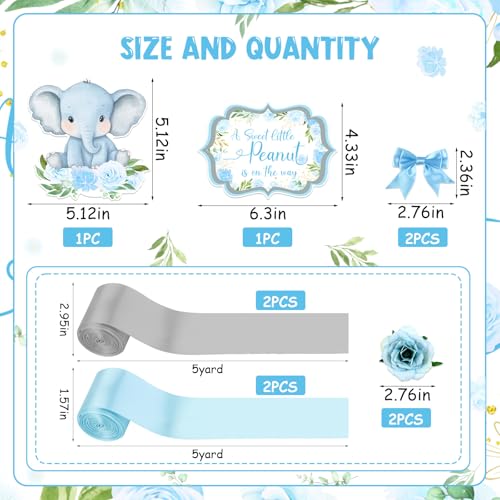 CORNER LACE Baby Shower Blue Elephant Diaper Cake Decors, Newborn Baby Boy Birthday Party Diaper Cakes Supplies Kit, Include Ribbon, Bow Tie, Cake Topper, Artificial Flowers(Diapers Not Included)