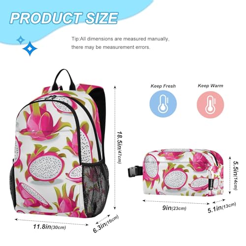 Kids Backpacks Set Dragon Fruit Red Boys Girls Backpack with Lunch Bag Toddler Bookbag2