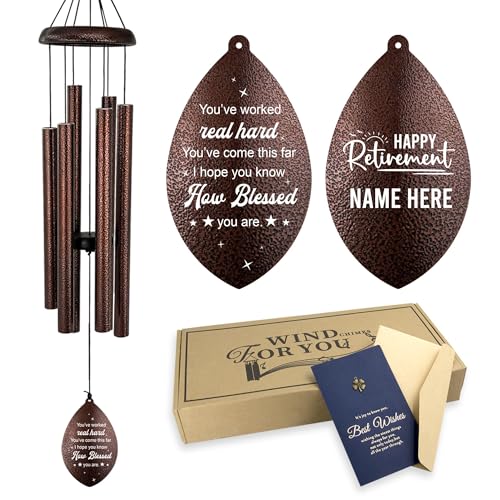 Image of ASTARIN Personalized Happy Retirement Gifts, Custom Name Retirement Wind Chimes for Women Men, Wind Chime Retire Gifts for Co-Workers Boss Friends, Going Away Funny Farewell Gift