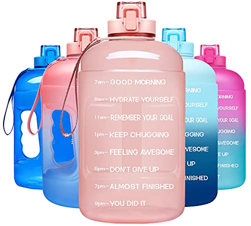 Venture Pal Half Gallon Water Bottle - 64 oz Water Bottle with Time Maker & Sturdy Handle - Leakproof Motivational Water Bottle to Track Your Daily Water Intake