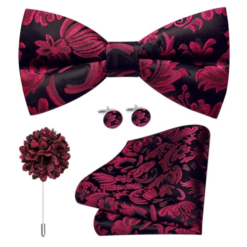 Image of Dubulle Mens Paisley Striped Bowtie Set Pre-tied Bowtie for Men and Pocket Square Set Wedding Business