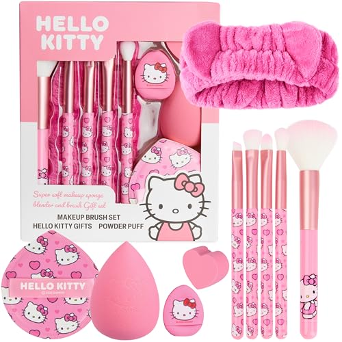 Image of Get Trend Hello Kitty Sanrio Makeup Brush Sponge Set for Girls, Teens with Headband Powder Puffs Soft Brushes Beauty Sponges, Kawaii Gifts for Girls (Pink Hello Kitty)
