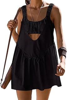 Women Cut Out Backless Tennis Dress Built in Bra and Shorts Summer Sleeveless Workout Athletic Mini Dress