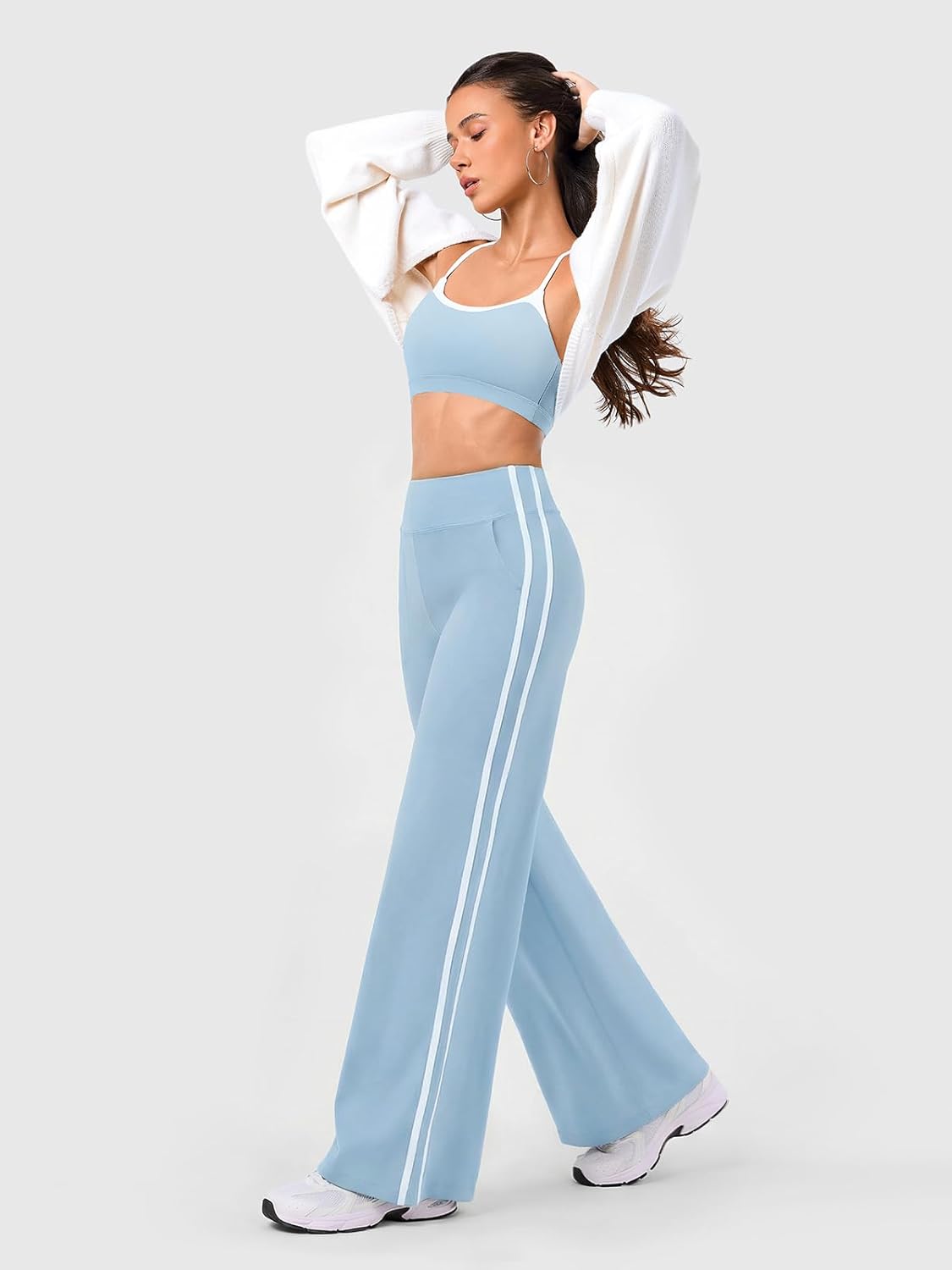 Wide Leg Track Pants Women, High Waisted Loose Yoga Sweatpants with Pockets, Contrast Trim Workout Trousers - Image 2