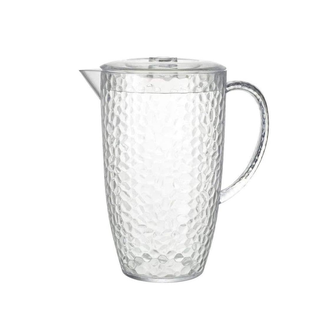 2 Litre Drinks Pitcher Jug - Indoor Outdoor Summer Dining Barbeque Picnic Party Tableware- Clear Plastic Dimple Effect with Lid - Juice Water Cocktails