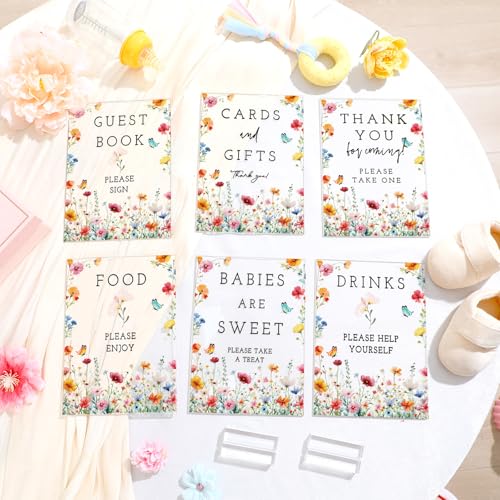 Image of Vercraft 6 Pcs Wildflowers Baby in Bloom Table Decorations | 5 x 7 inch Baby in Bloom Sign, Please Take One Sign, Baby in Bloom Centerpieces for Tables, Centerpieces with Stand