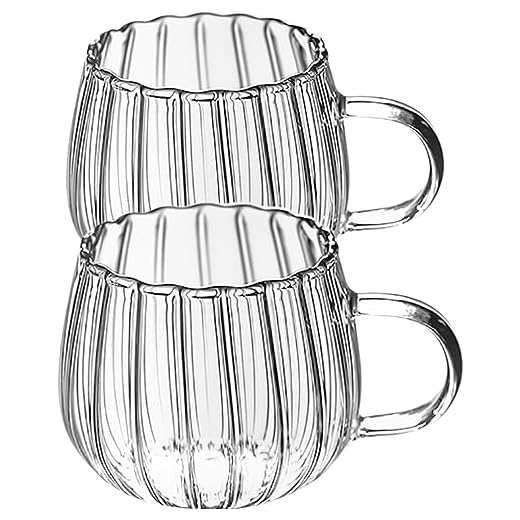 NUOBESTY Tazas De Cristal Con Forma De Calabaza Tazas Transparentes Con Forma De Calabaza Taza Para Beber Transparente Con Asa Taza De Agua De Vidrio Taza De Leche Para Té 350Ml 2 Uds.