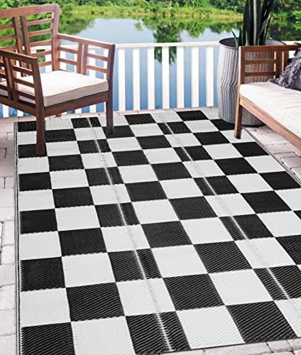 Cekene Outdoor Rug for Garden Waterproof 120x180cm Camping Mat Washable Plastic Reversible Mat Lightweight Portable Garden Rug Geometric Design for Patios Backyard Deck Picnic Beach Trailer