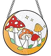 Tuitessine Mushroom Stained Glass Suncatcher Moon Toadstools Window Wall Hanging Ornament Hand-Pa...
