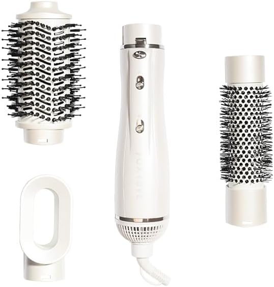 FoxyBae 3-in-1 Blowout Bae Interchangeable Dryer Brush with Tourmaline Ceramic Technology – Includes Blowout Brush, Hot Round Brush & Drying Styler – FrizzFree Shine (Winter White)