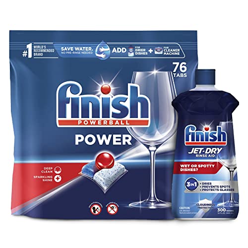 Image of Set: Finish Power - 76ct - Dishwasher Detergent - Powerball - Dishwashing Tablets - Dish Tabs & Finish Jet-dry, Rinse Agent, Ounce Blue 32 Fl Oz
