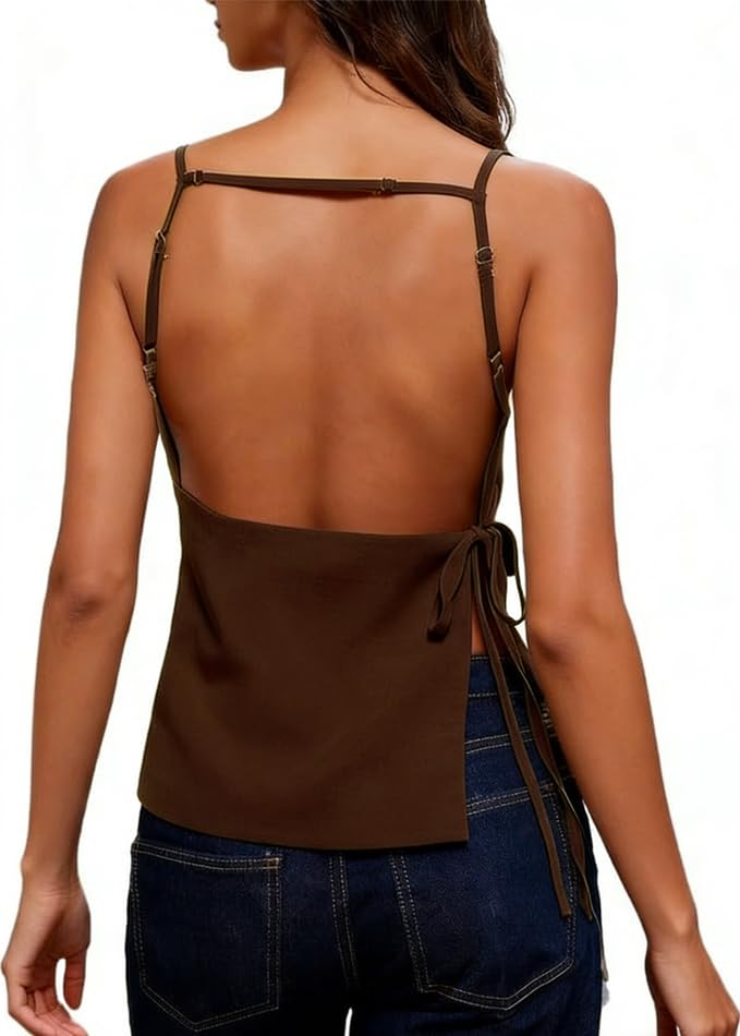 Image of heyheyshine Women's Halter Summer Casual Y2K Crop Tee Backless Crop Cami Tops Strap Tie Up Camisole Sleeveless