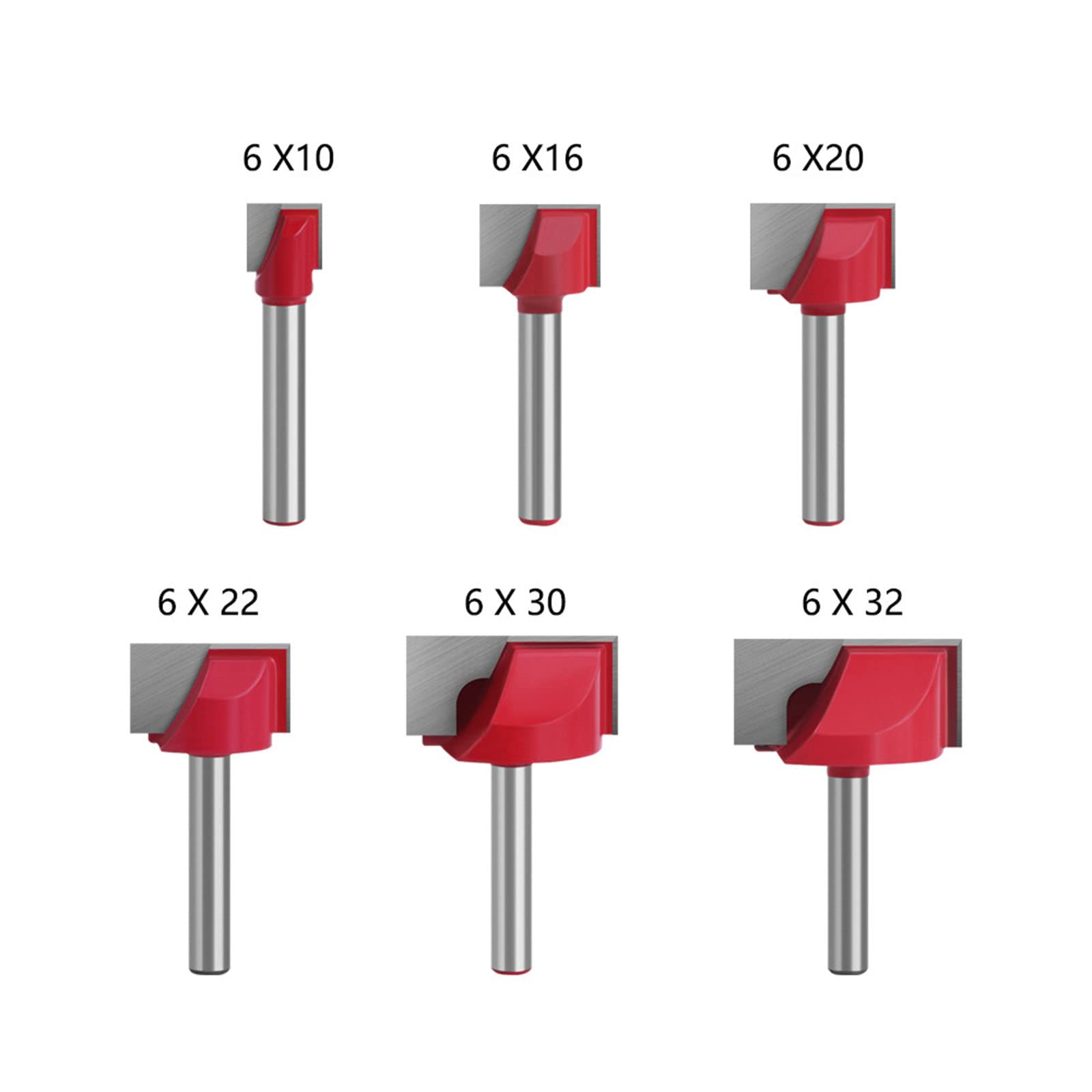 BIGP Juego de 6 Fresas para Limpieza de Suelos, 6 mm Fresa de vástago, 10/16/20/22/30/32 mm Punta De Carburo De Limpieza Inferior Bit Router