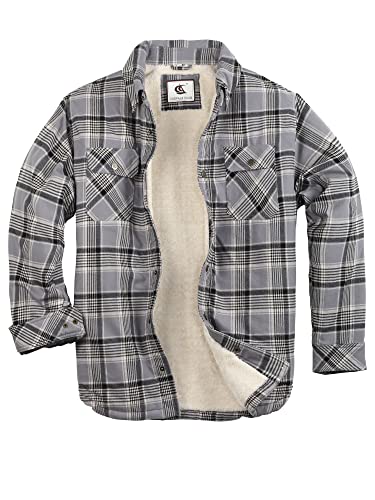 Image of COEVALS CLUB Men's Flannel Shacket Casual Button Snap Sherpa Quilted Lined Premium Jacket Shirts