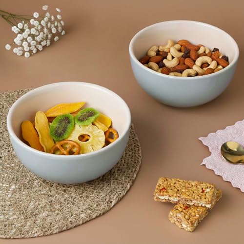 Image of The Earth Store Grey Mellow Ceramic Bowl Set of 2, 450 ML Each | Dishwasher & Microwave Safe Serving Bowls for Snacks, Soup, Dal, Curry, Pasta, Vegetables and More | Perfect for Gifting, Daily Use