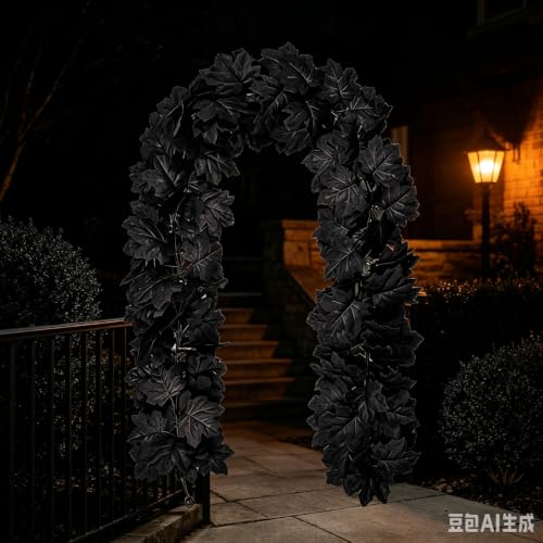 2Pack 5.9FT Artificial Autumn Halloween Garland with Black Maple Leaf (Black) - image 6